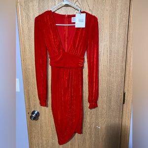 Hello Molly long sleeve red velvet red dress NWT